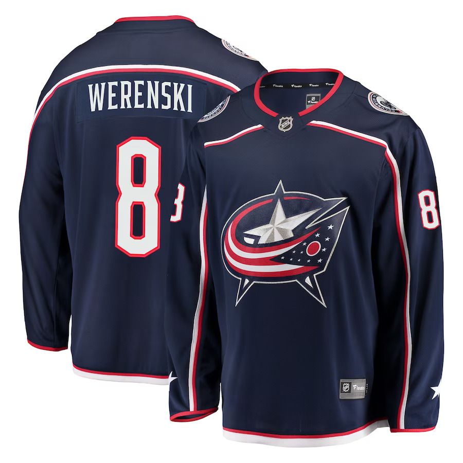 Men Columbus Blue Jackets 8 Zach Werenski Fanatics Branded Navy Breakaway NHL Jersey